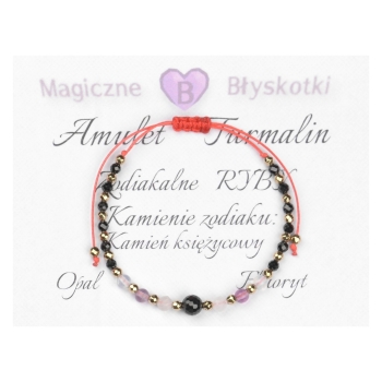 Bransoletka celebrytka TURMALIN + znak zodiaku RYBY zodiak